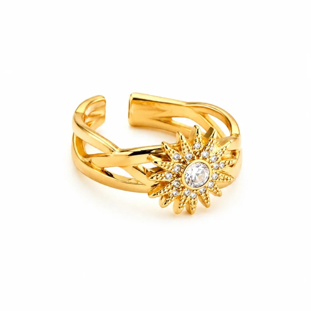 Bague Soleil Strass Doré
