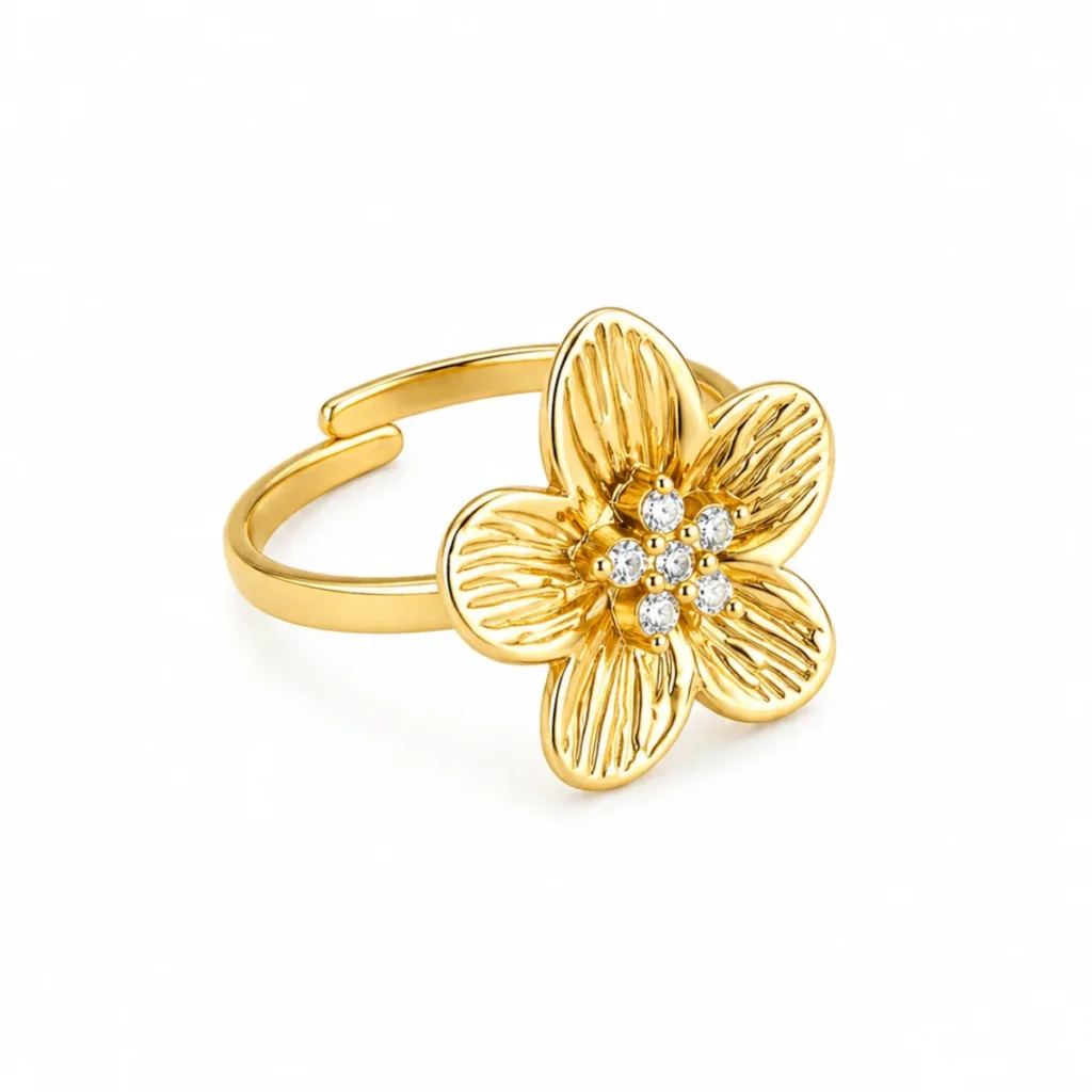 Bague Fleur Strass Dorée