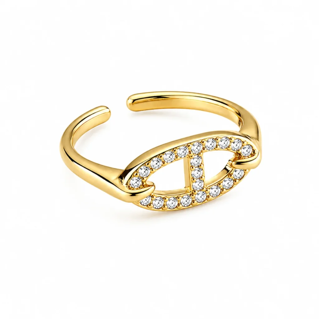 Bague Maille Marine Strass Dorée