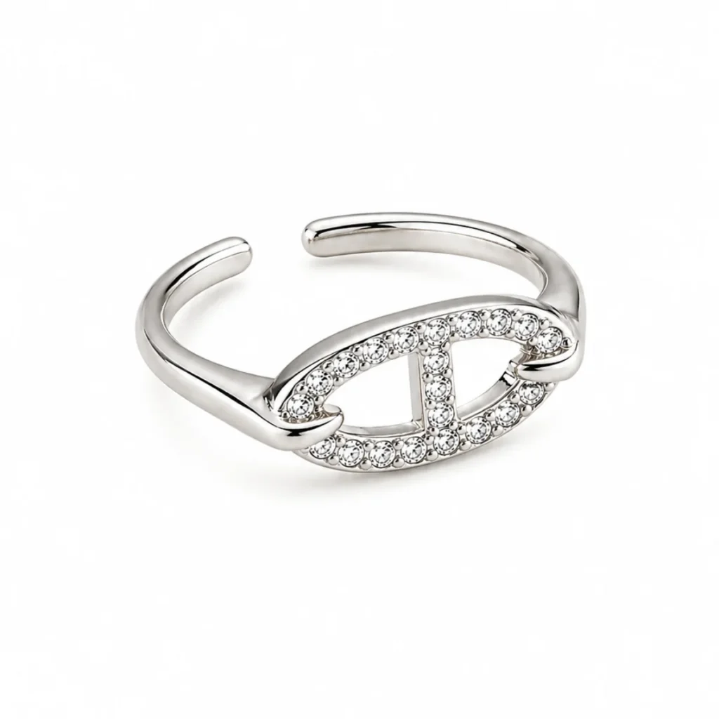 Bague Maille Marine Strass Argentée