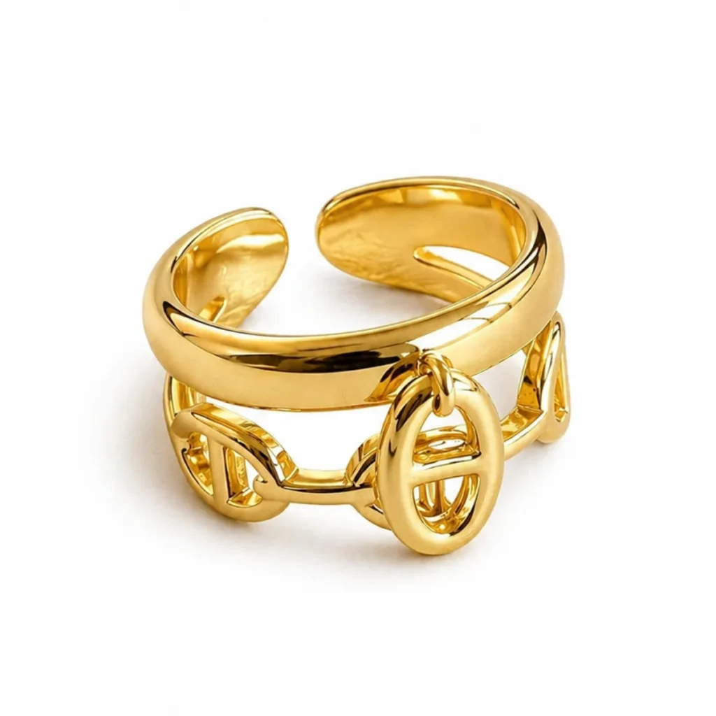 Bague Double Anneau Maille Marine Charm Doré