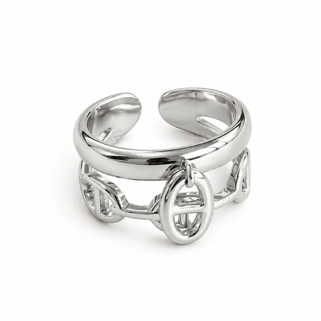 Bague Double Anneau Maille Marine Charm Argenté