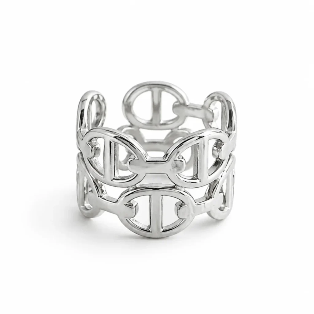 Bague Large Maille Marine Ajourée Argentée