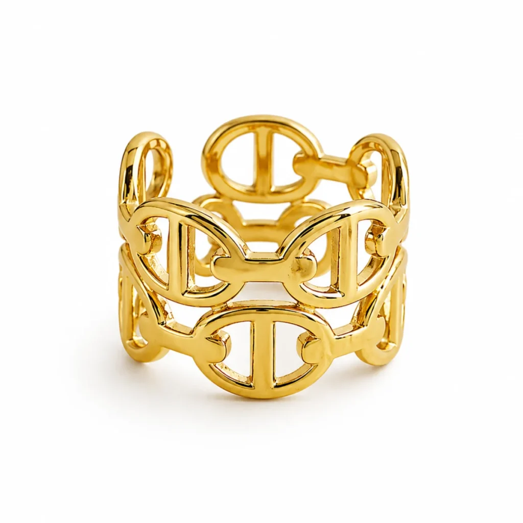Bague Large Maille Marine Ajourée Dorée
