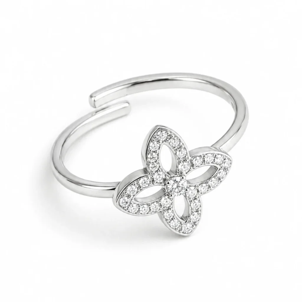 Bague Papillon Strass Pavé Argentée