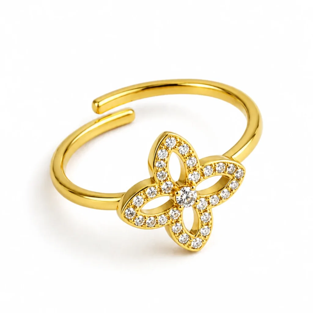 Bague Papillon Strass Pavé dorée