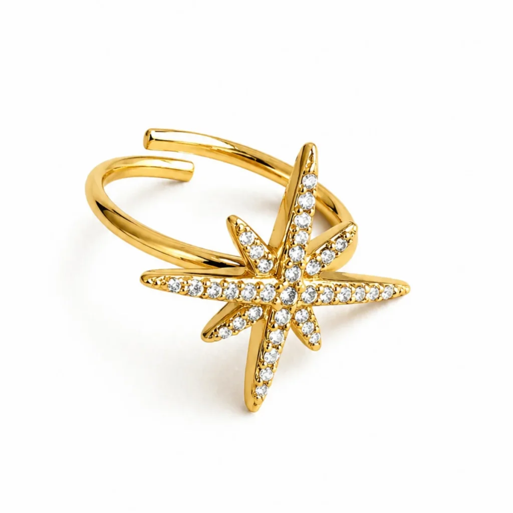 Bague Étoile Polaire Strass Dorée