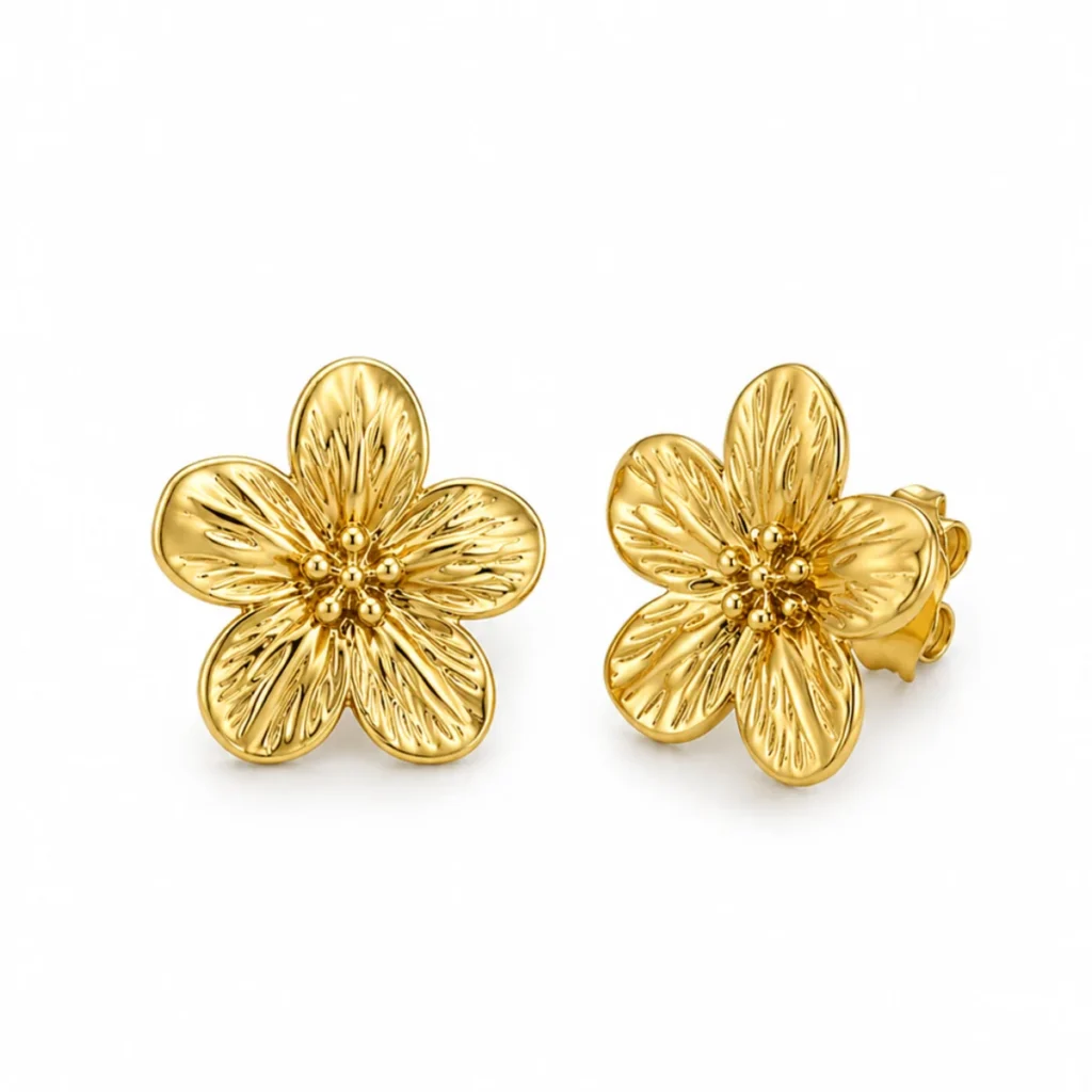 Boucles d'Oreilles Fleur Texturée Dorée