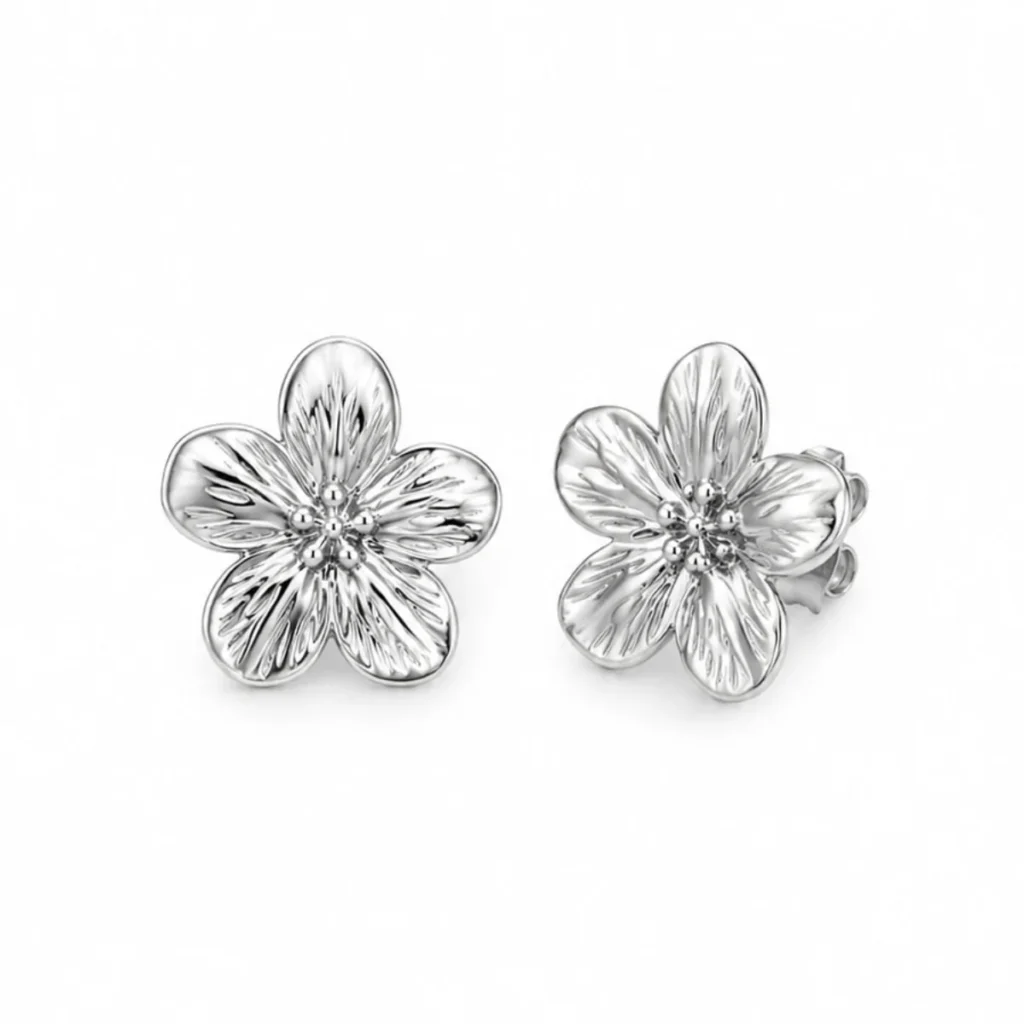 Boucles d'Oreilles Fleur Texturée Argentée