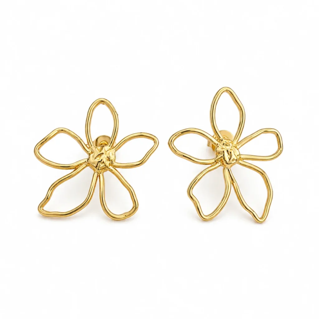 Boucles d'Oreilles Fleur Ajourée Dorée