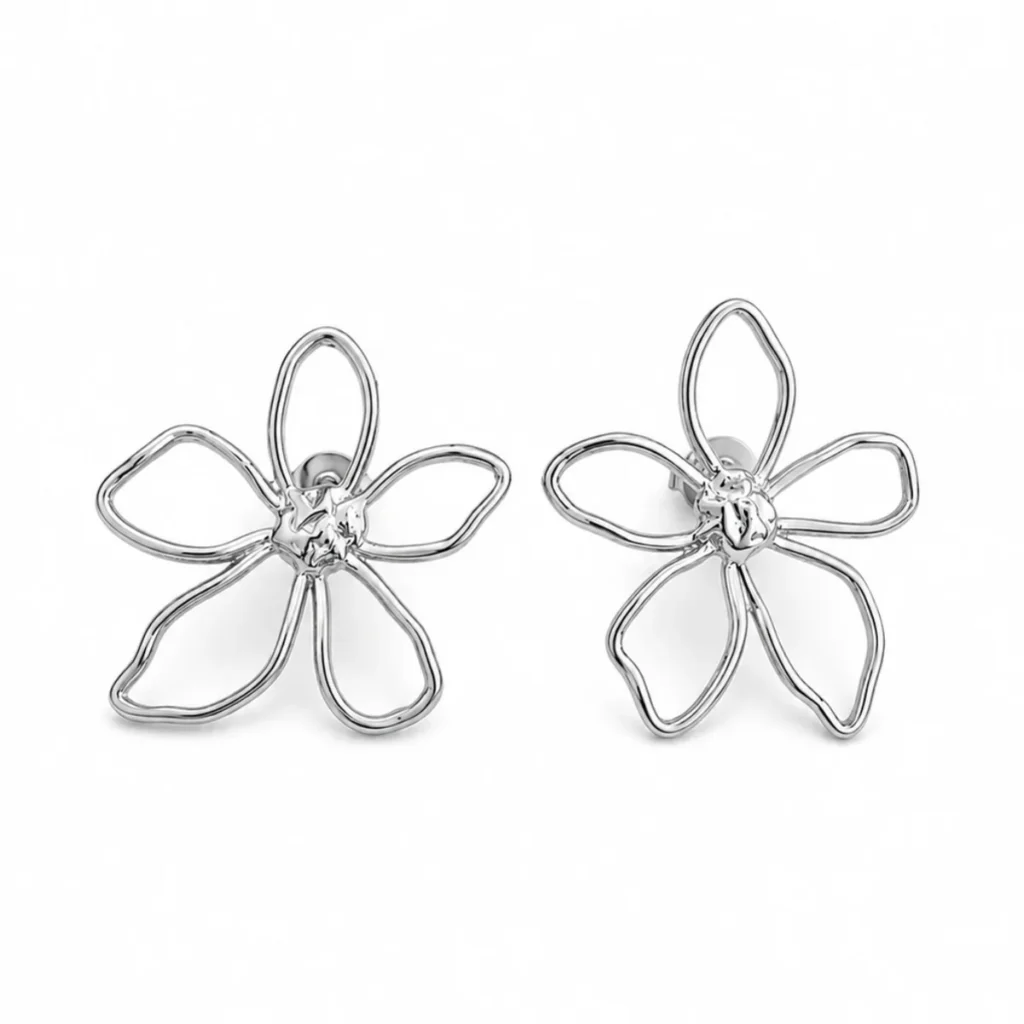 Boucles d'Oreilles Fleur Ajourée Argentée