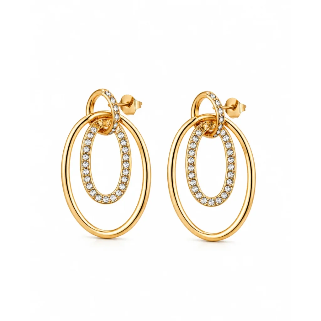 Boucles d'oreilles double ovale strass dorées