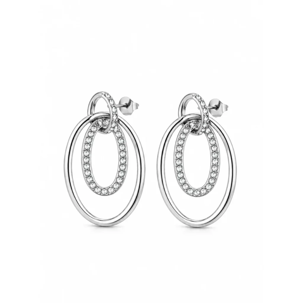 Boucles d'oreilles double ovale strass argentées