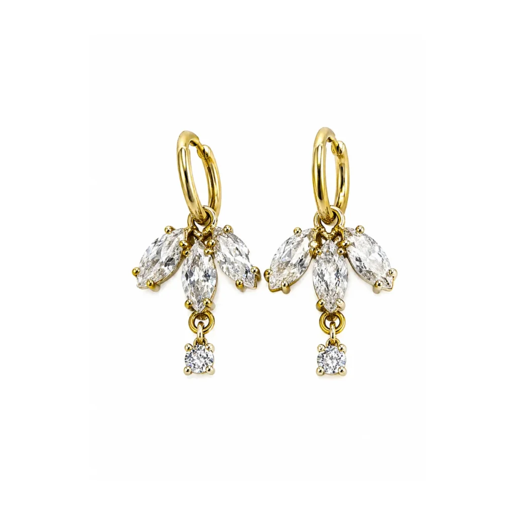 Boucles d'oreilles créoles charm feuilles marquises strass dorées