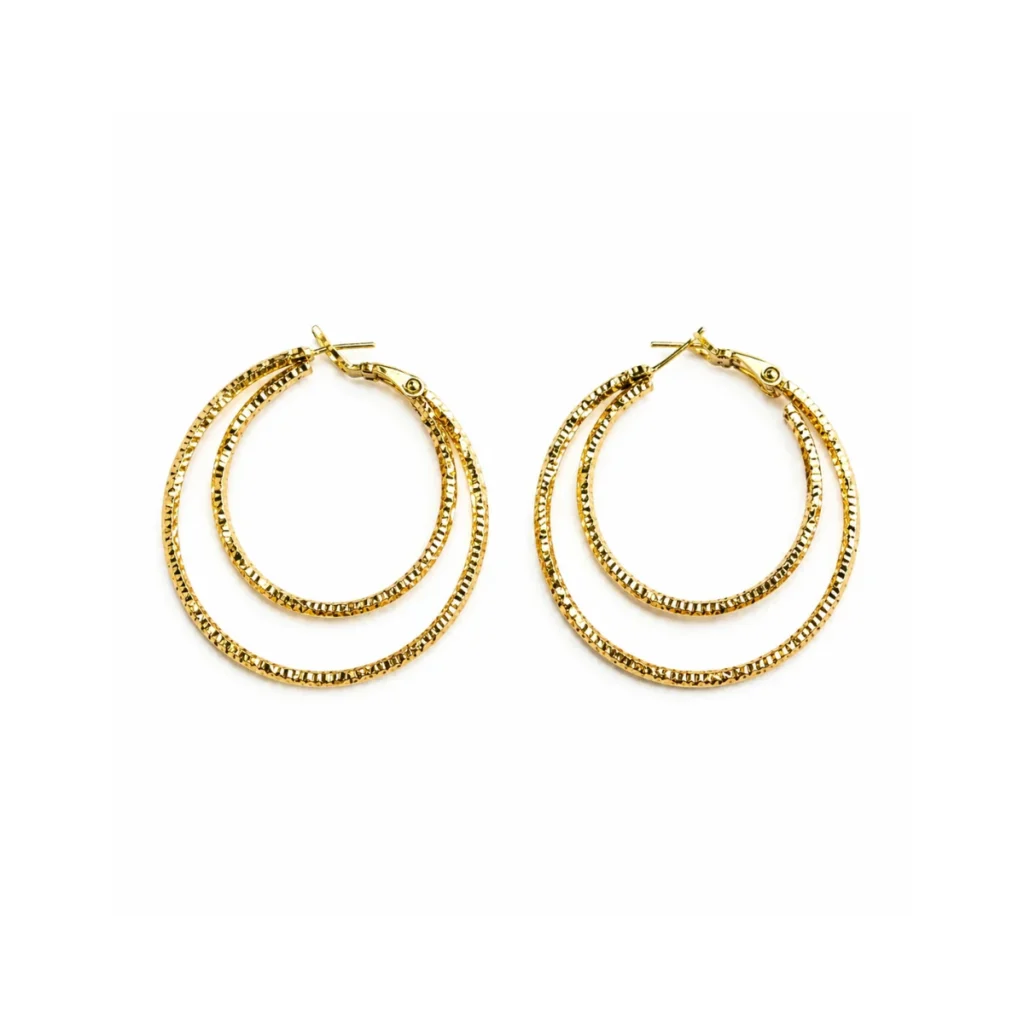 Boucles d'oreilles créoles double anneau texturé dorées