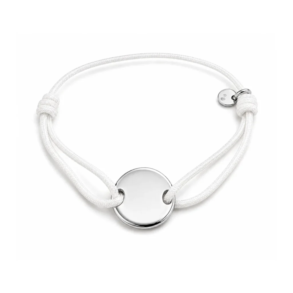 Bracelet Cordon bleu marine & Médaillon argenté à Graver