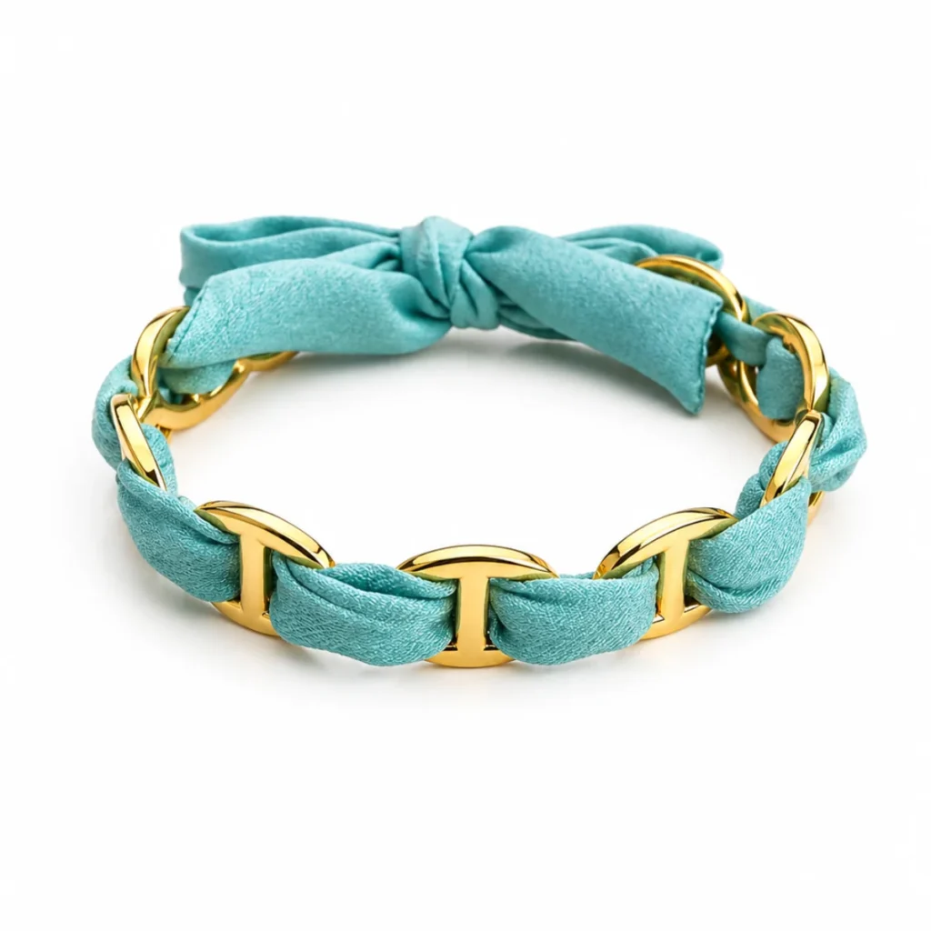 Maille Marine Ruban Turquoise – Doré