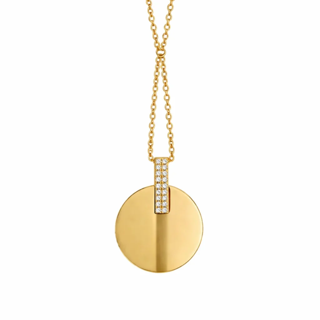 Double Chaîne Pastille & Barre Strass à Graver – Doré