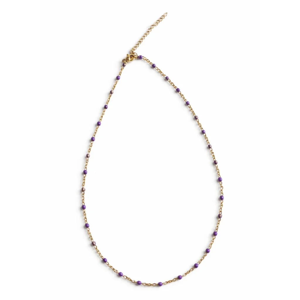 Collier Chapelet Billes Violettes – doré