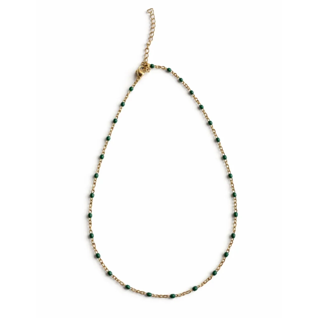 Collier Chapelet Billes Vertes – Doré