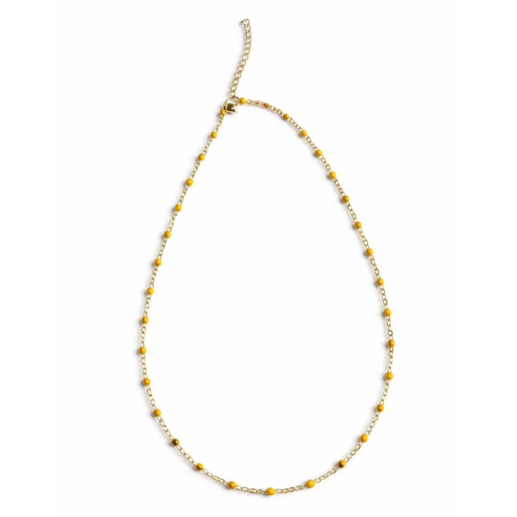 Collier Chapelet Billes Jaune Moutarde – Doré