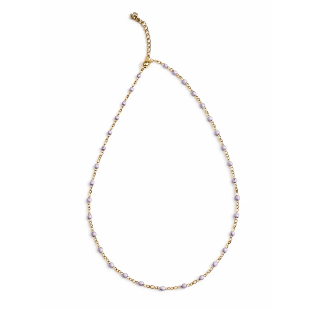 Collier Chapelet Billes Lavande – Doré
