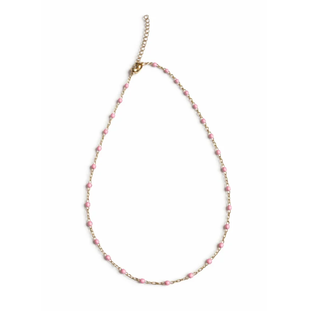 Collier Chapelet Billes Roses – Doré
