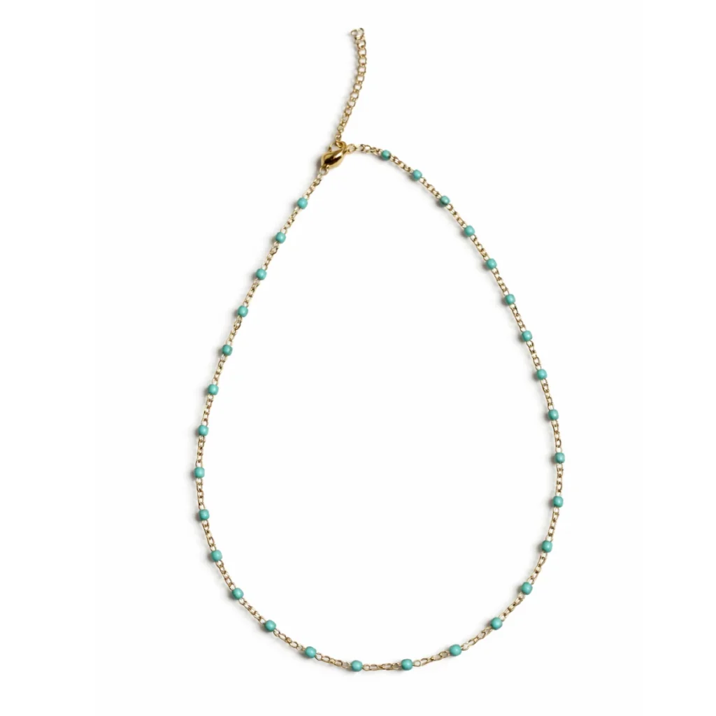 Collier Chapelet Billes Turquoises – Doré