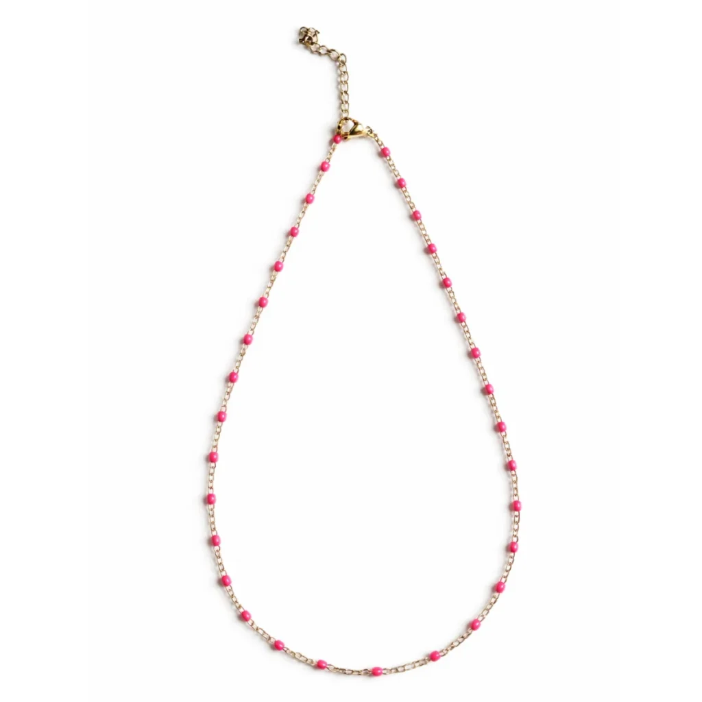 Collier Chapelet Billes Fuchsia Doré