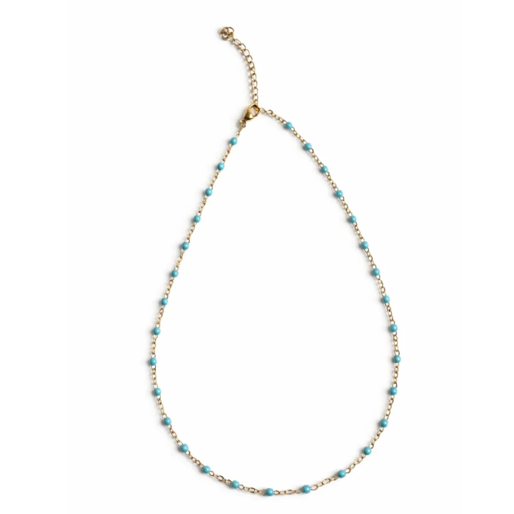 Collier Chapelet Billes Turquoise Doré