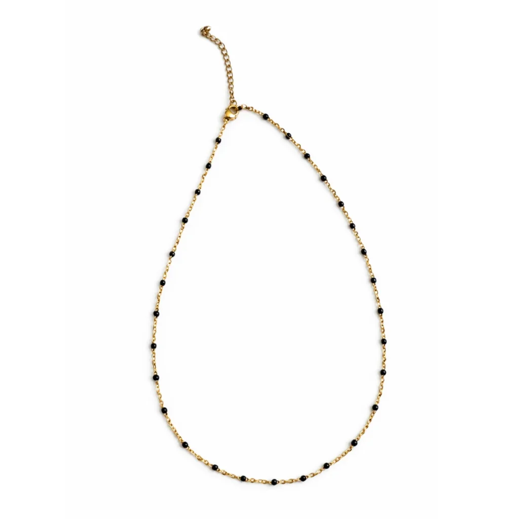 Collier Chapelet Billes Noires Doré