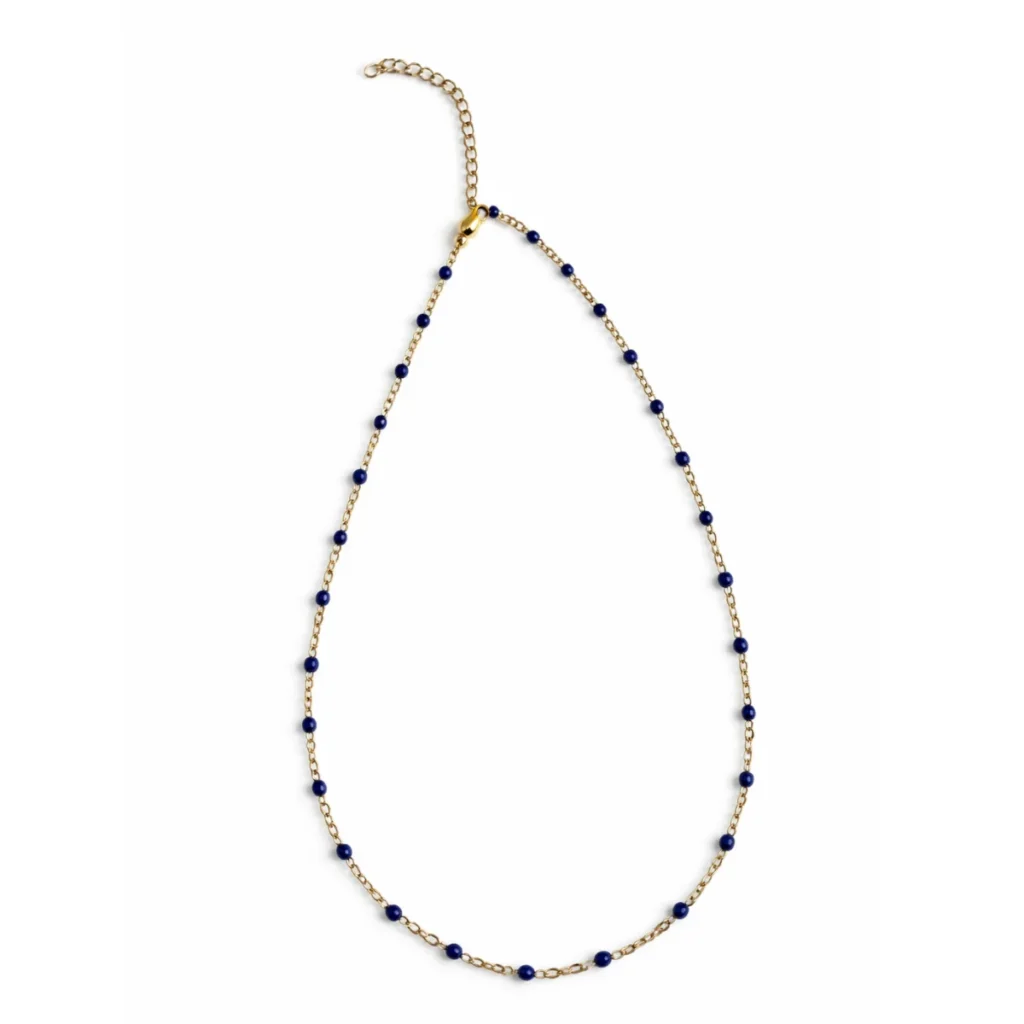 Collier Chapelet Billes Bleu Marine Doré