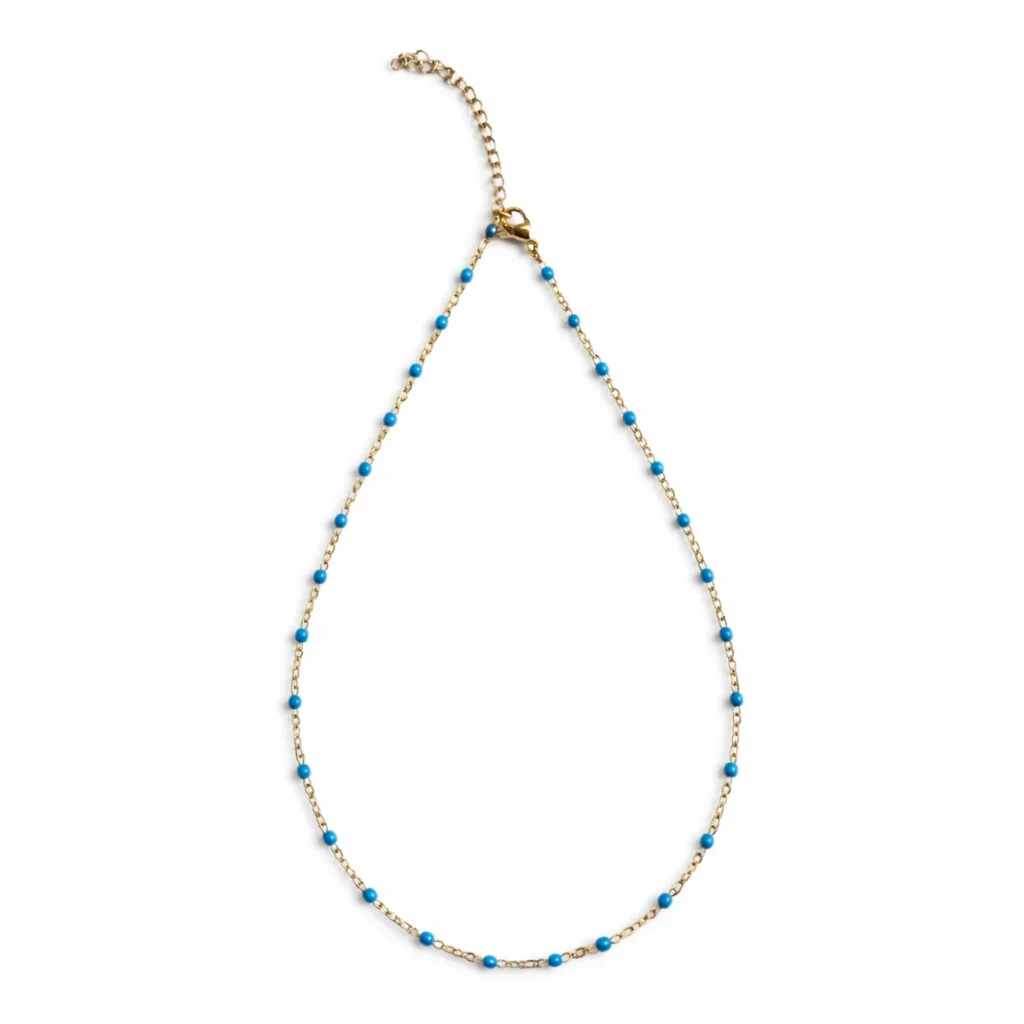 Collier Chapelet Billes Bleu Électrique Doré