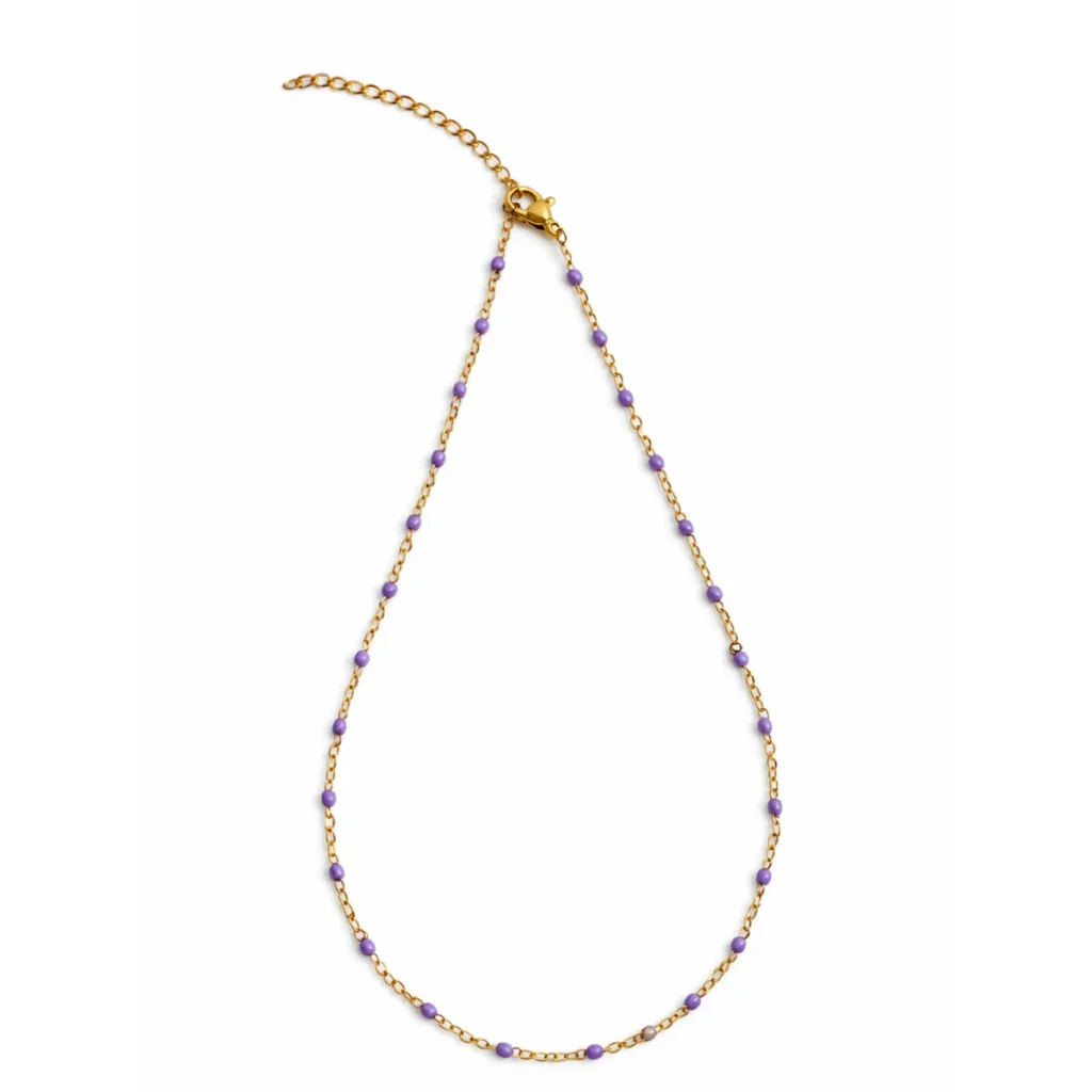 Collier Chapelet Billes Lilas Doré