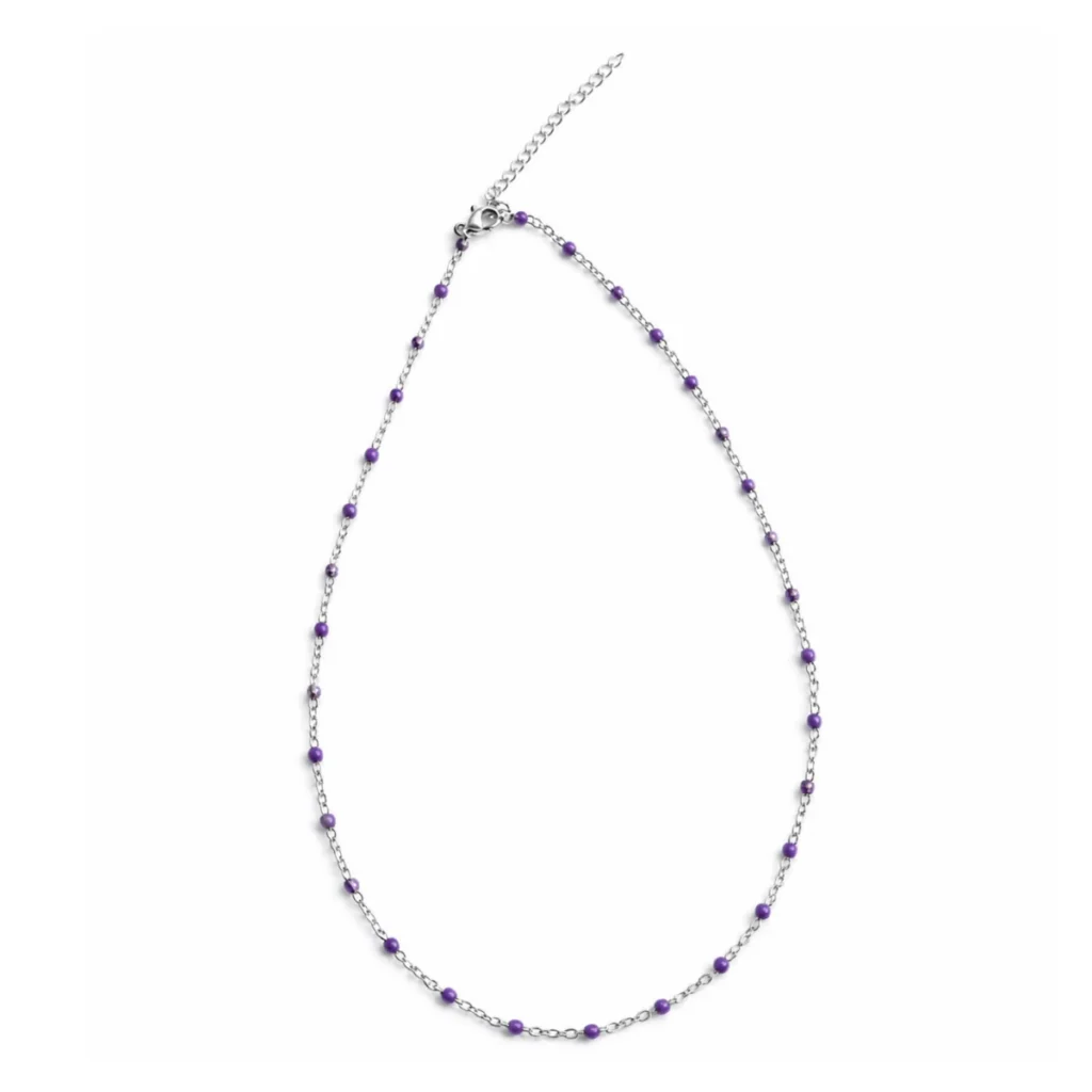 Collier Chapelet Billes Violet Argenté