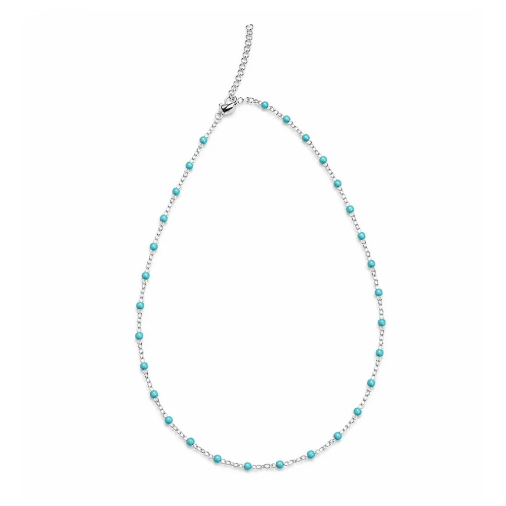 Collier Chapelet Billes Turquoise Argenté