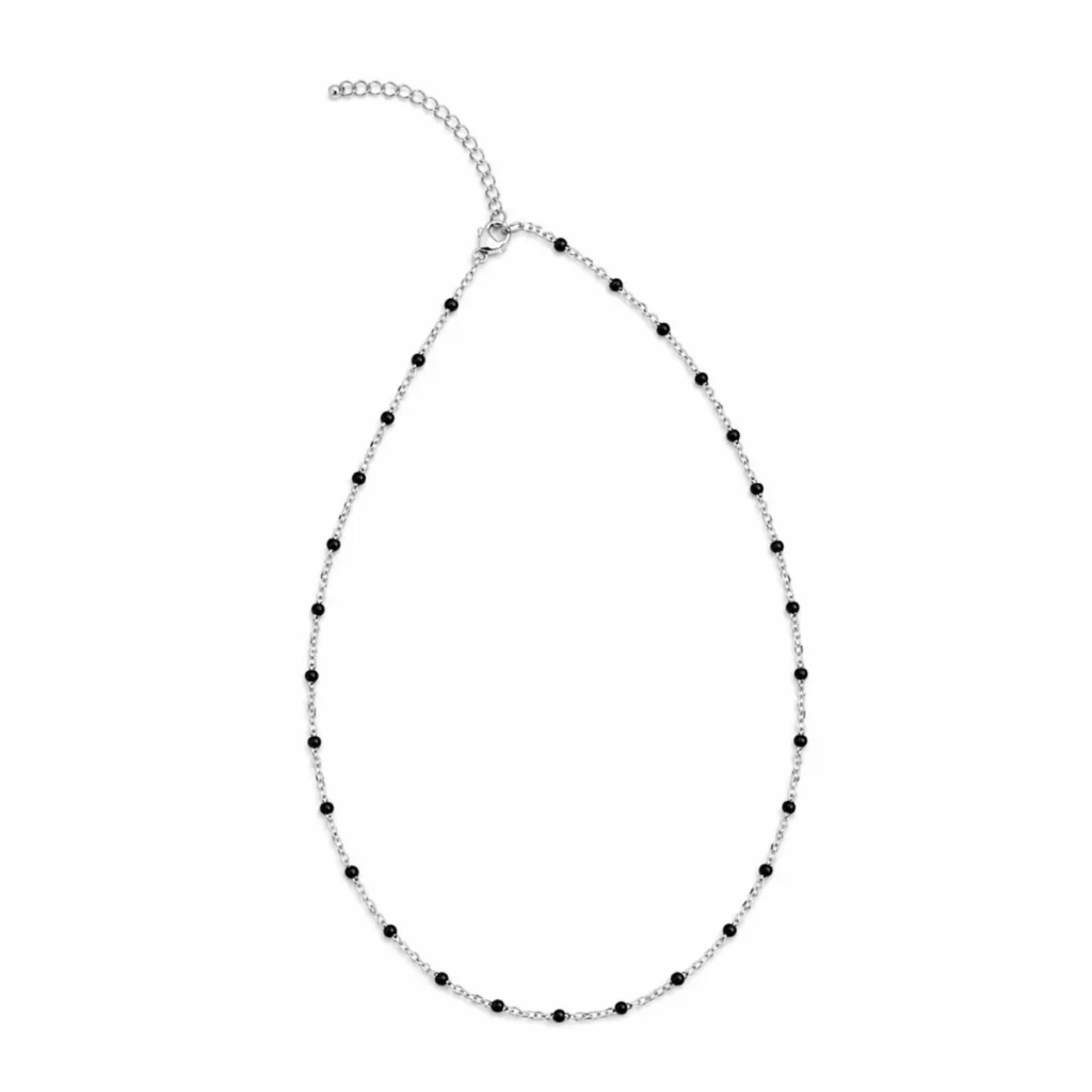 Collier Chapelet Billes Noires Argenté