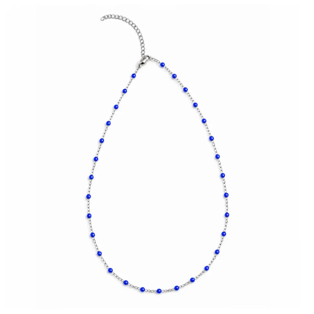Collier Chapelet Billes Bleu Roi Argenté