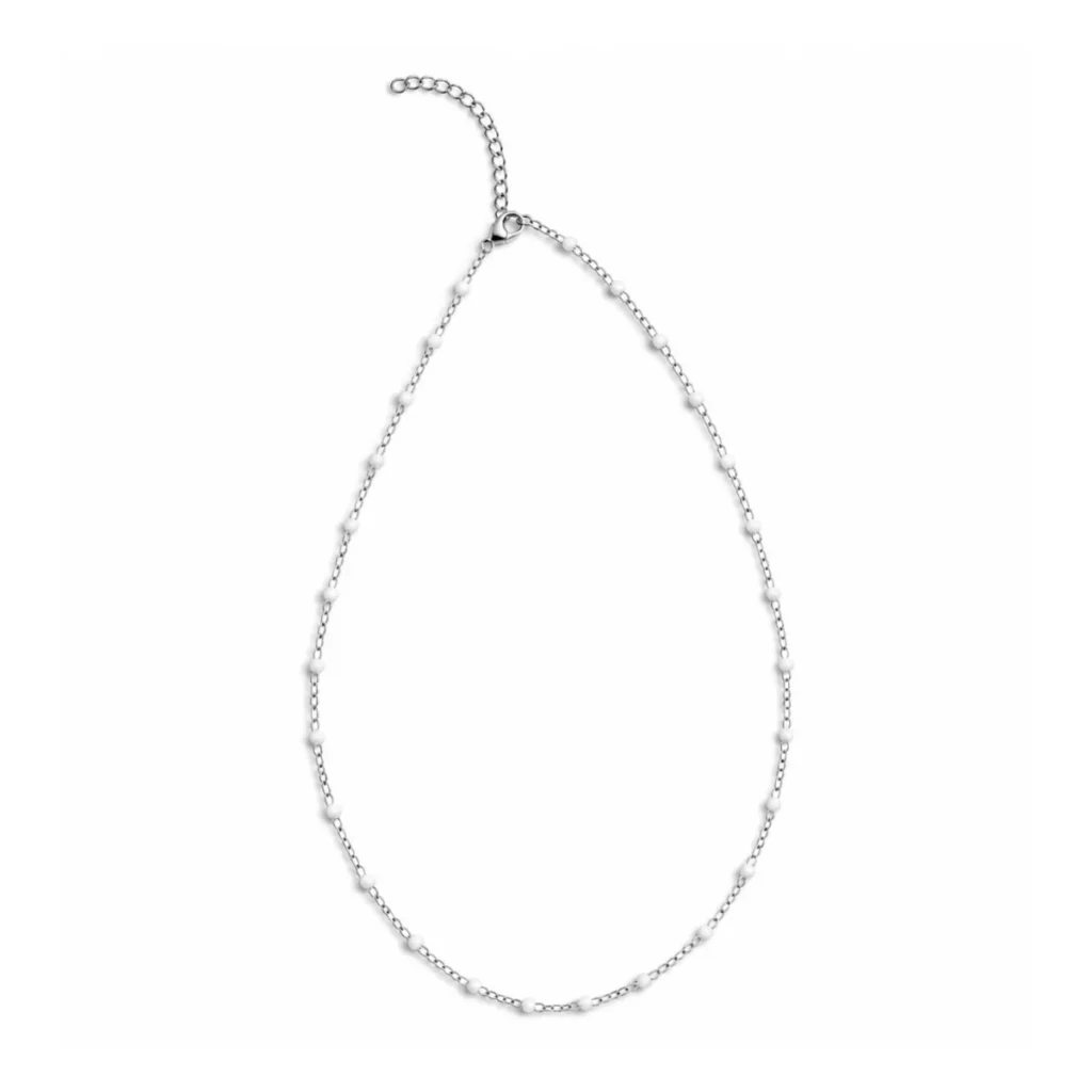 Collier Chapelet Billes Blanches Argenté