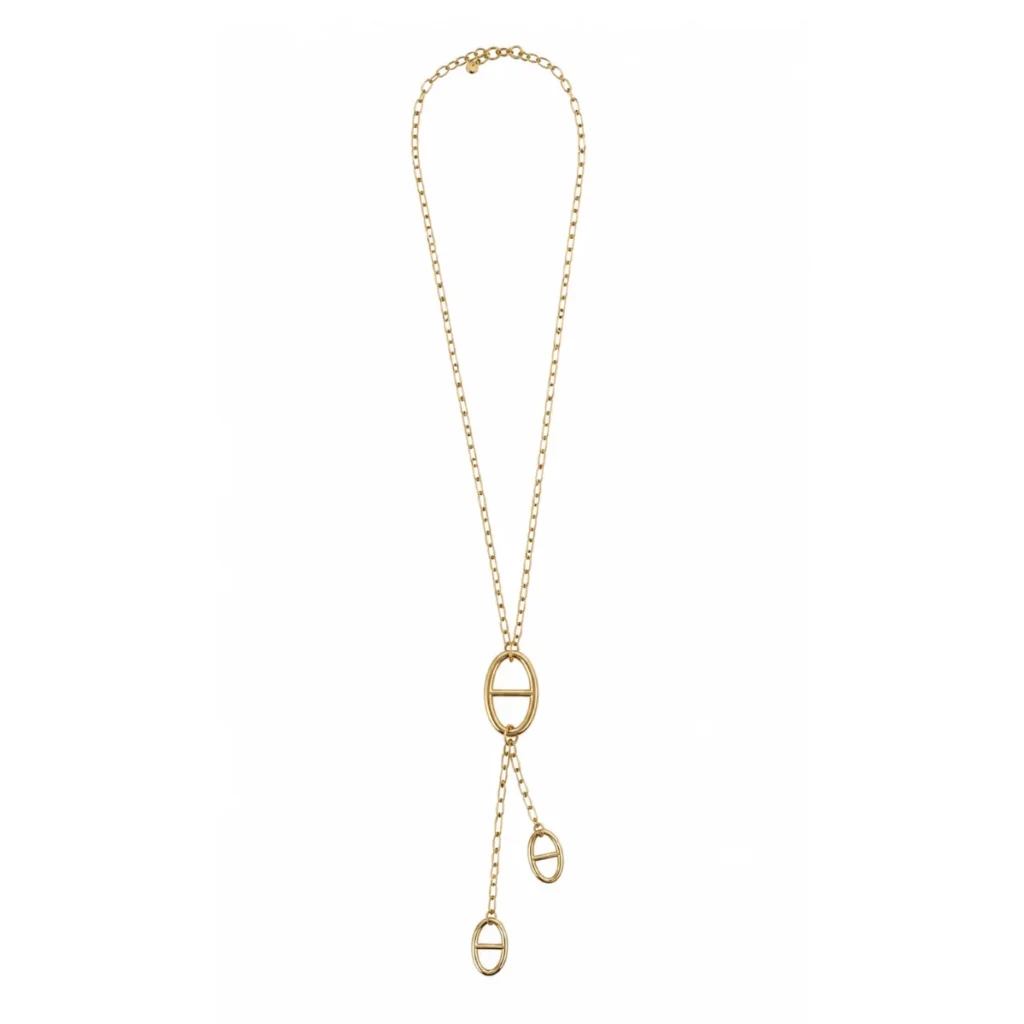 Collier Lariat Maille Marine 3 Pendentifs Doré