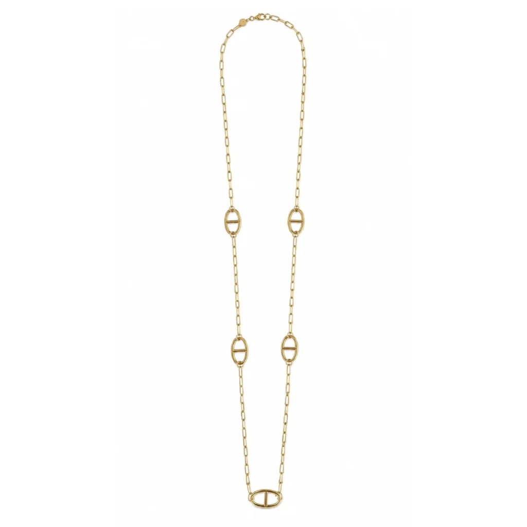 Collier Long Maille Marine 5 Maillons Chaîne Large Dorée