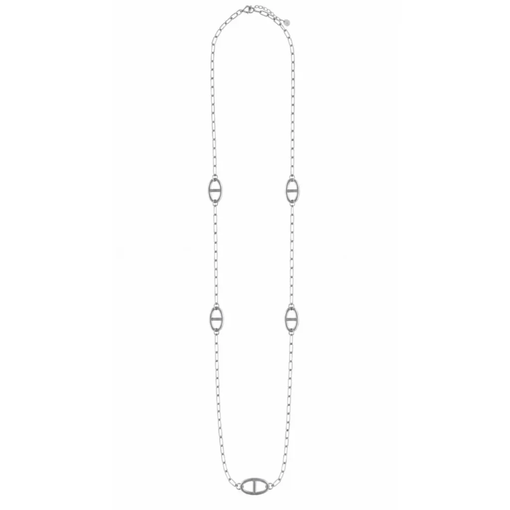 Collier Long Maille Marine 5 Maillons Chaîne Large Argentée