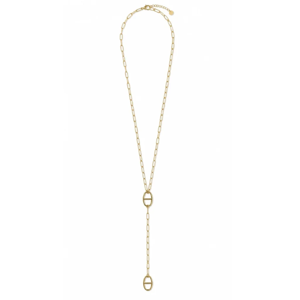 Collier Lariat Maille Marine 2 Pendentifs Doré