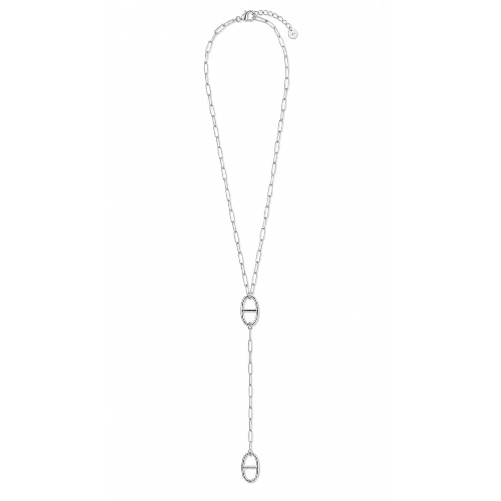 Collier Lariat Maille Marine 2 Pendentifs Argenté