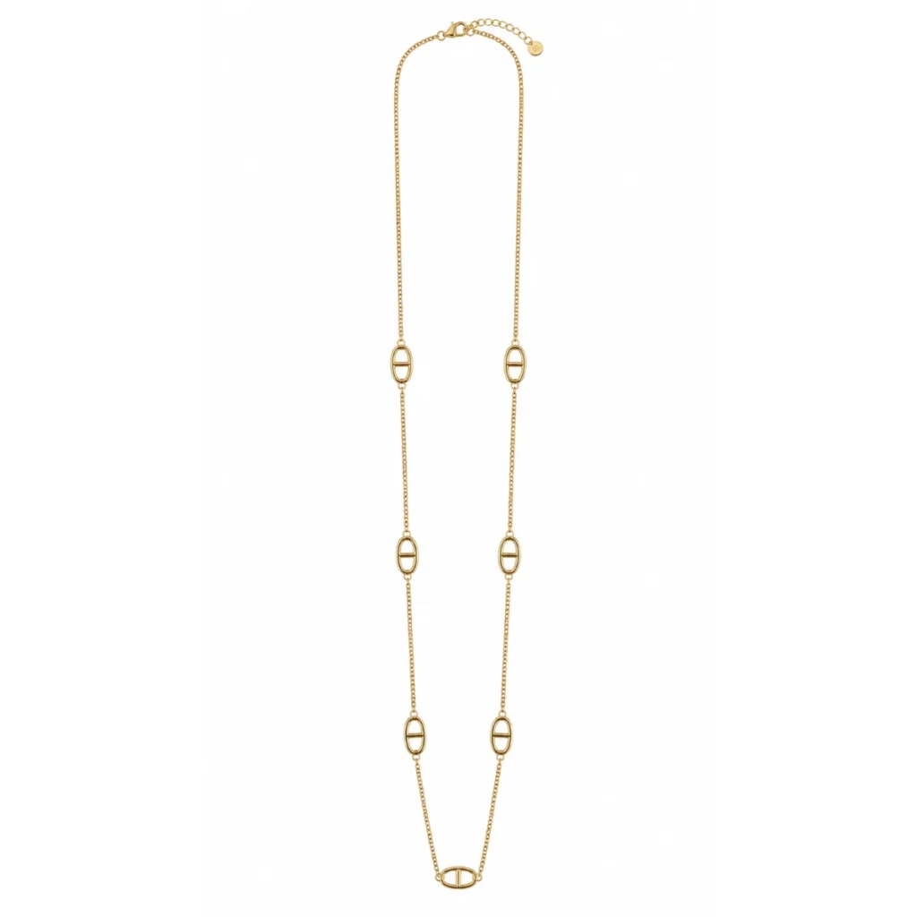 Collier Long Maille Marine 7 Maillons Chaîne Fine Dorée