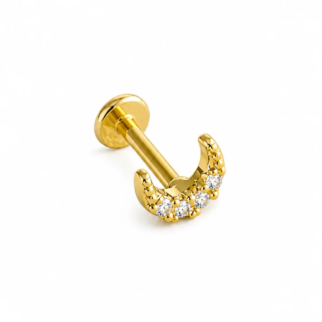 Piercing Labret Lune Strass Doré
