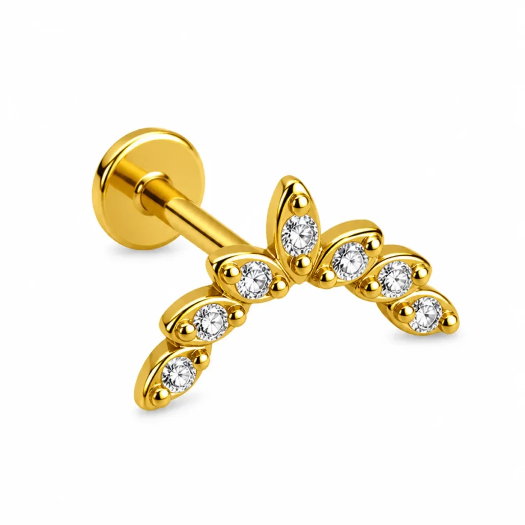 Piercing Labret Papillon Strass Doré