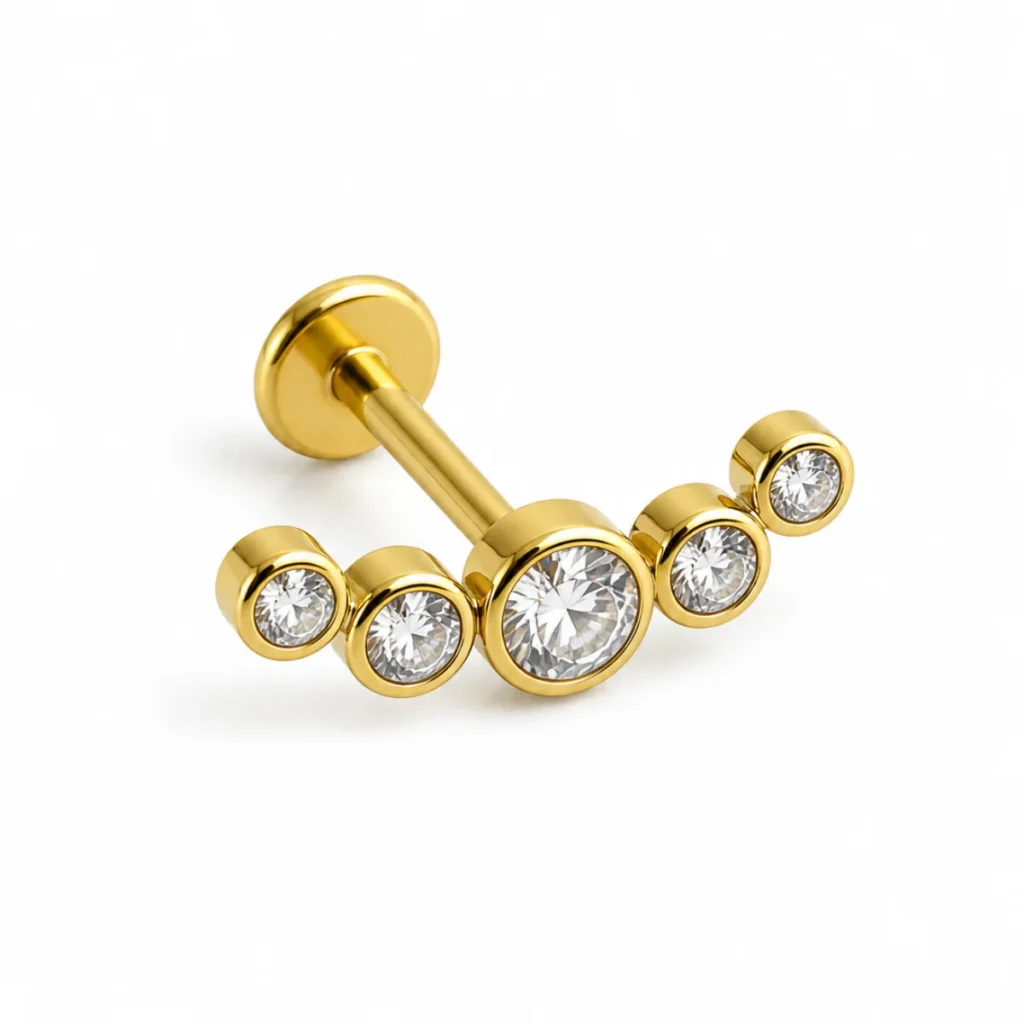 Piercing Labret 5 Strass Dégradé Doré