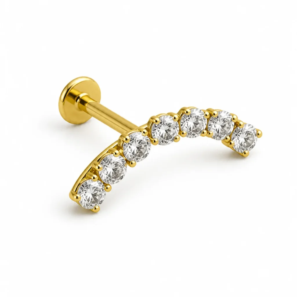 Piercing Labret Barre 7 Strass Doré