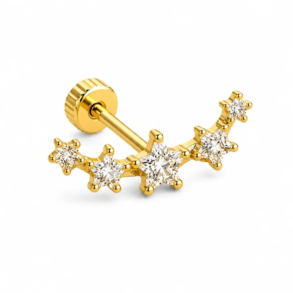 Piercing Labret Constellation Étoiles Doré